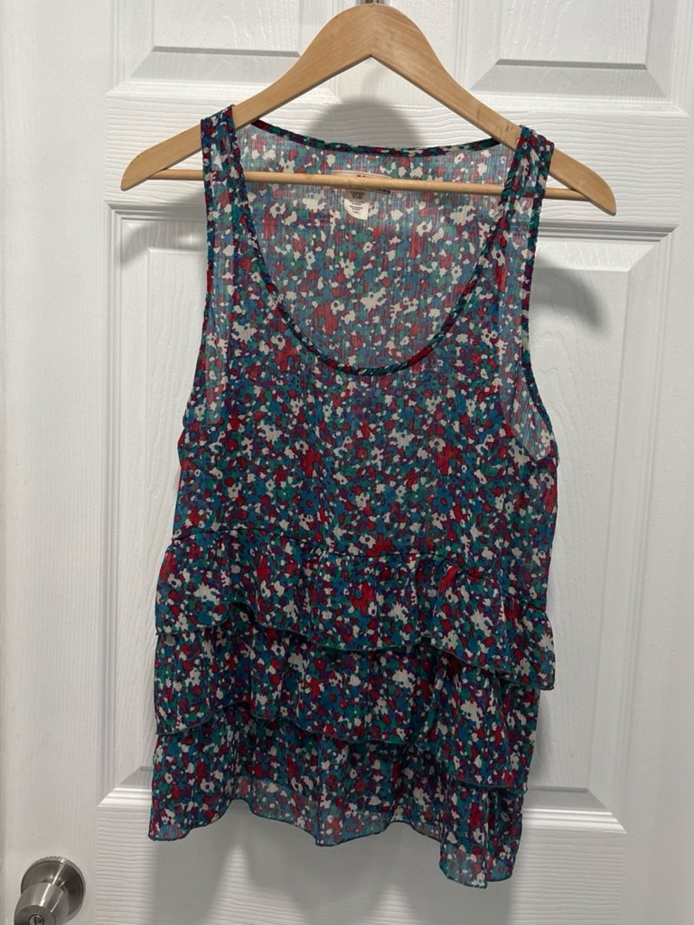 Route 66 Teal Multi Floral Ruffle Camisole